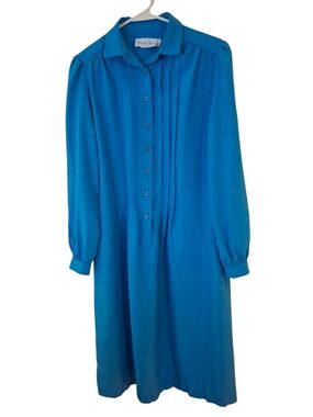 Vintage Schrader Sport New York Teal Blue Long Sleeve Shirt Dress Size 12